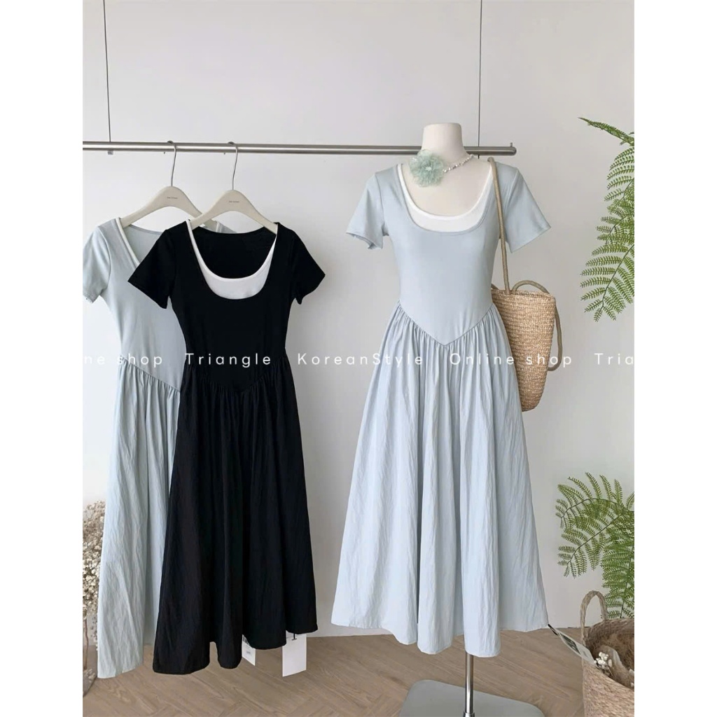 Triange - Basic Dress (Cân nhắc kỹ, return is not welcomed)- Đầm thun Hàn Quốc dành cho mùa hè thanh lịch