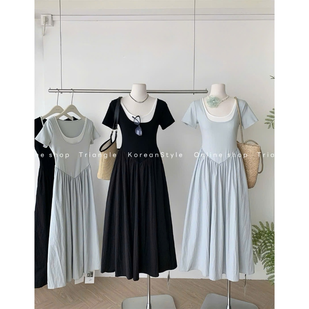 Triange - Basic Dress (Cân nhắc kỹ, return is not welcomed)- Đầm thun Hàn Quốc dành cho mùa hè thanh lịch