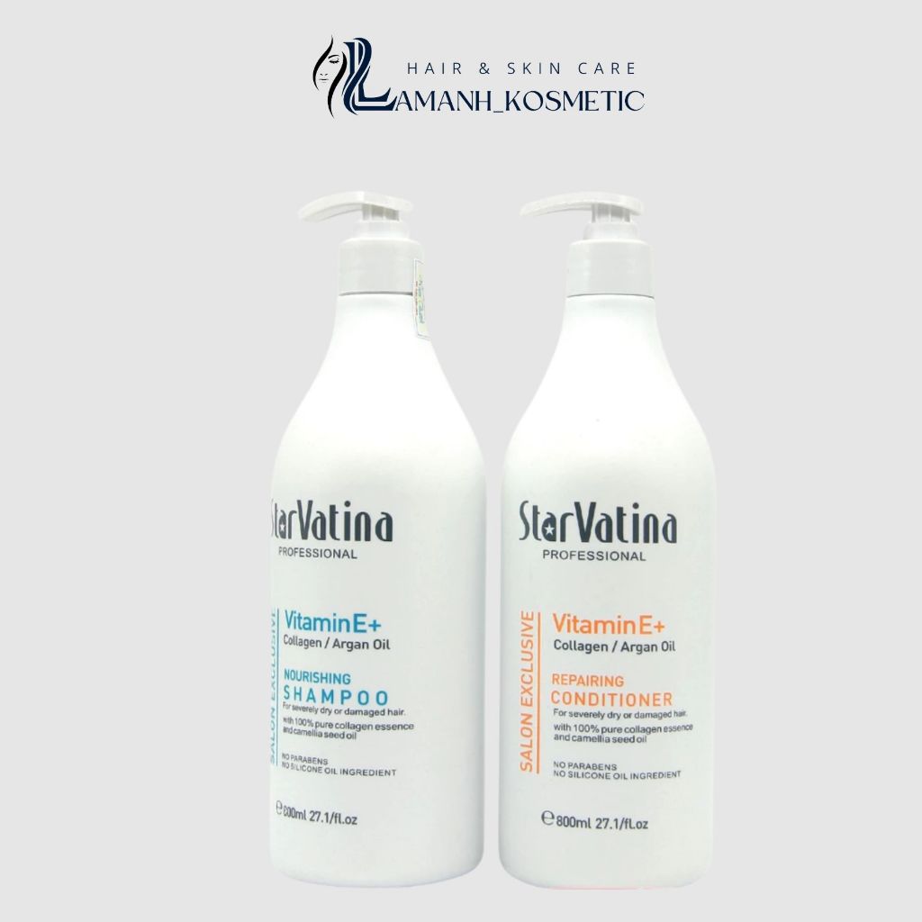 Cặp dầu gội xả Star Vatina Vitamin E 500ml - 800ml giúp dưỡng ẩm làm mềm mượt tóc, giảm rụng tóc