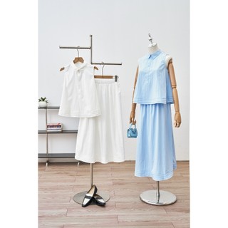 Áo Kiểu Nữ Sát Nách LAMER FASHION Cổ Trụ Mí Gấu Phối Chân Váy Xòe Dài Eo Chun V61B25H013 V62L25H003