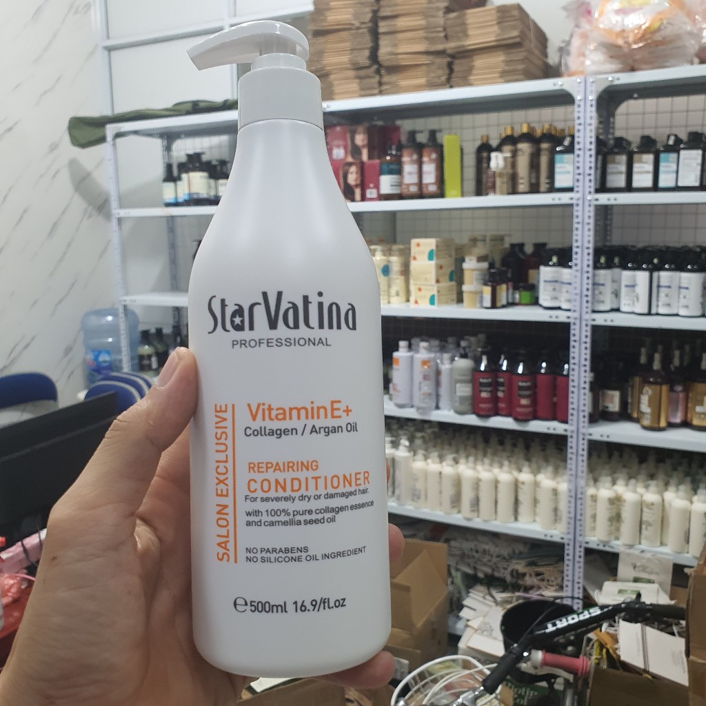 Cặp dầu gội xả Star Vatina Vitamin E 500ml - 800ml giúp dưỡng ẩm làm mềm mượt tóc, giảm rụng tóc