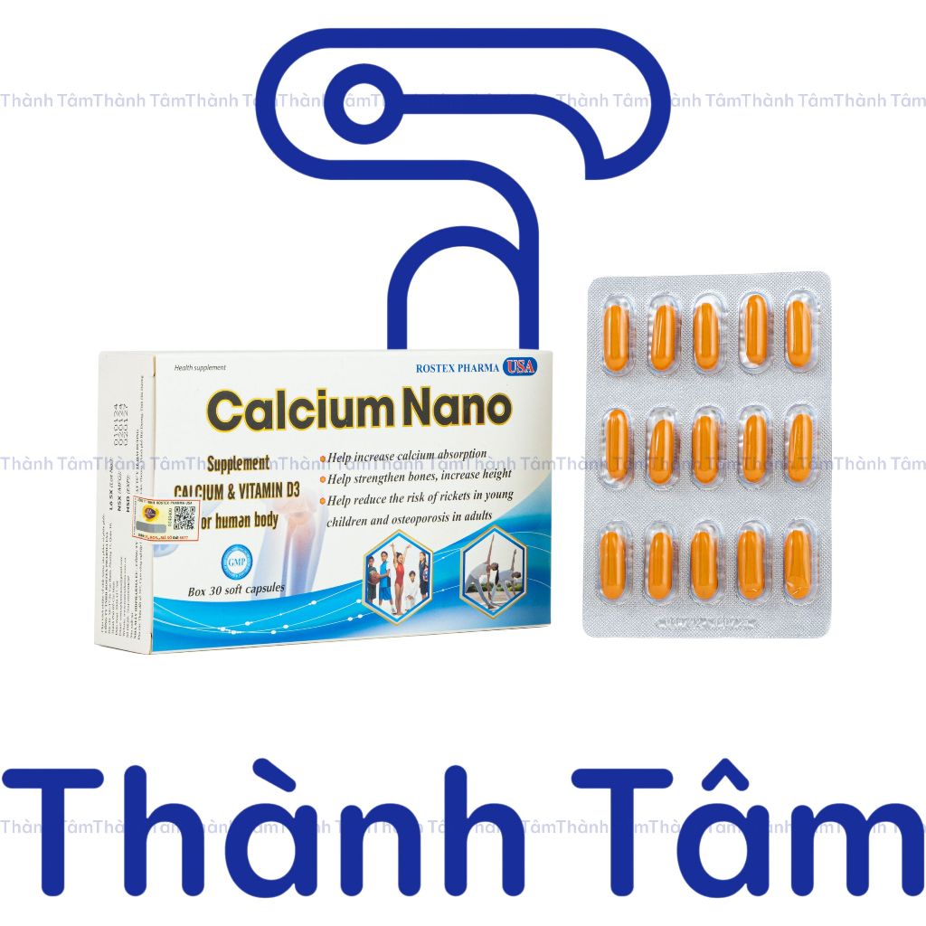 (Xanh Dương) Viên uống CALCIUM NANO bổ sung canxi D3 giúp tang chiều cao, chắc xương – Hộp 30 viên