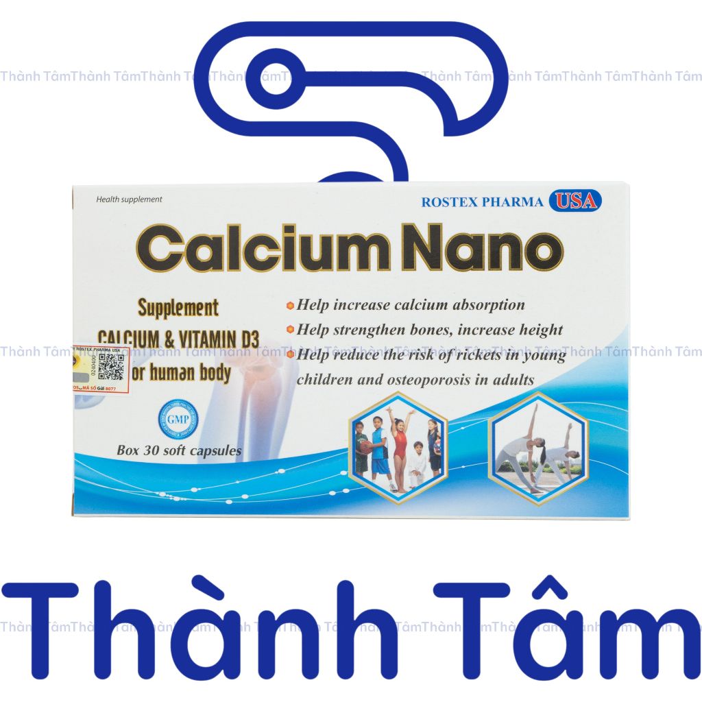 (Xanh Dương) Viên uống CALCIUM NANO bổ sung canxi D3 giúp tang chiều cao, chắc xương – Hộp 30 viên