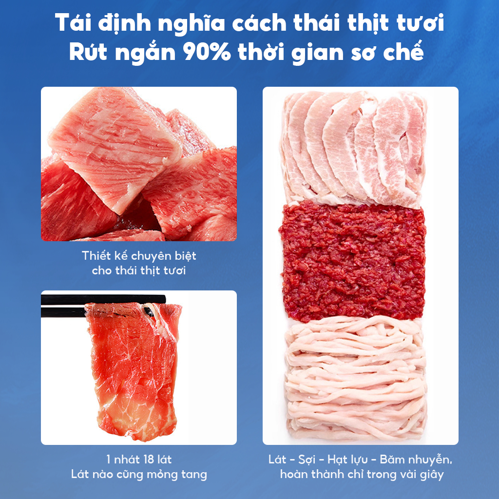 Máy Thái Thịt Tươi Sống – Máy Cắt Thịt Nhanh, Đều, Dễ Dàng Làm Sạch