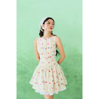 [Best Seller] Đầm Ngắn Dropwaist Texturede Thêu Họa Tiết Nổi Hoa Cotton, WDN121 SOME HOW STORE