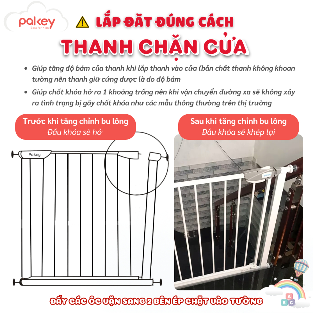Thanh Chắn Cầu Thang, Thanh Chắn Cửa Loại Dày To PAKEY Không Cần Khoan Tường Cao Tới 79cm An Toàn Cho Bé