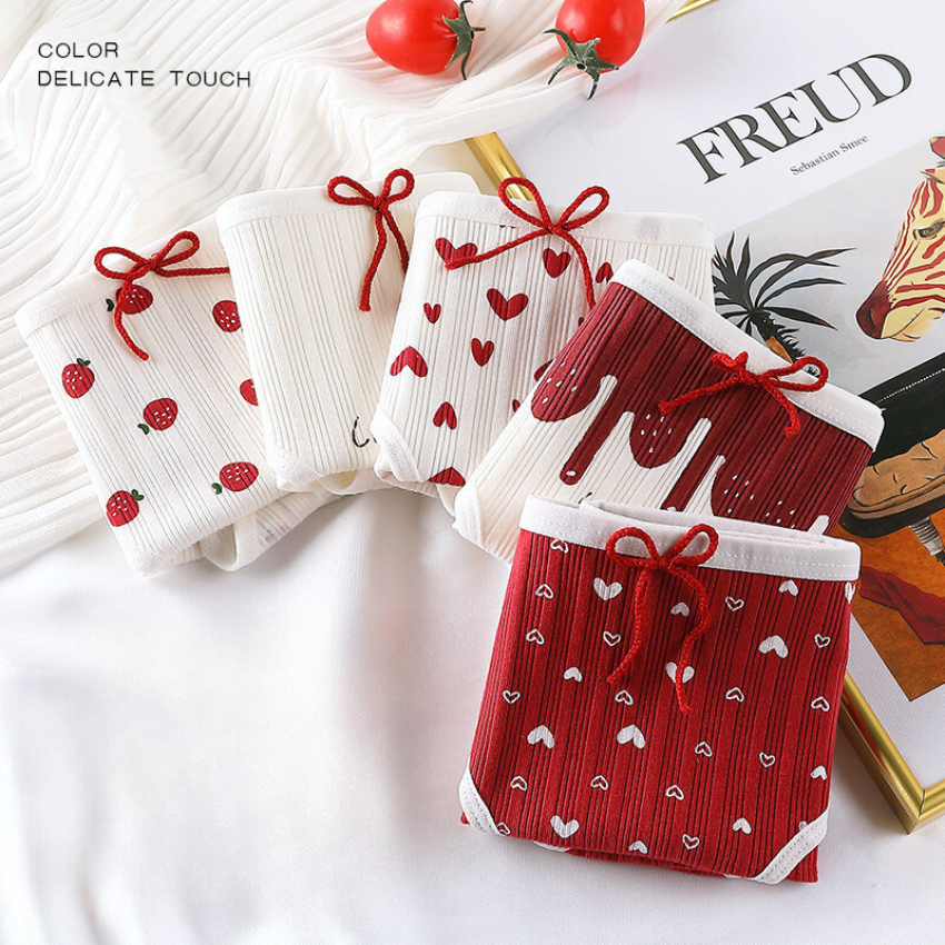 Combo 10 quần lót nữ cotton dễ thương phong cách Hàn Quốc, in dâu tây 587