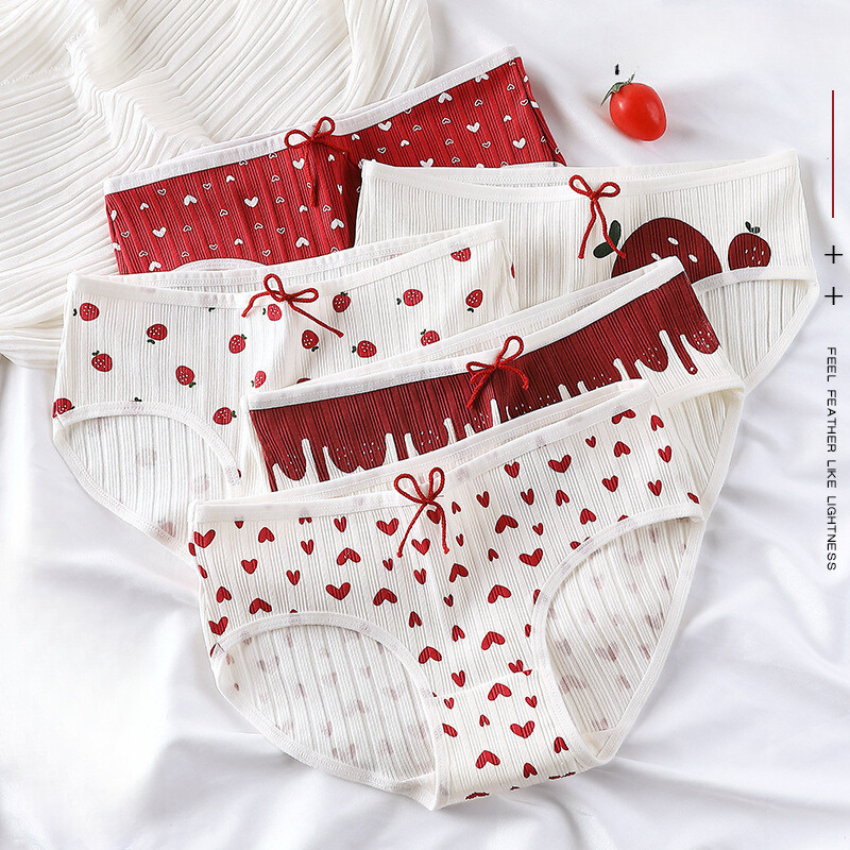 Combo 10 quần lót nữ cotton dễ thương phong cách Hàn Quốc, in dâu tây 587