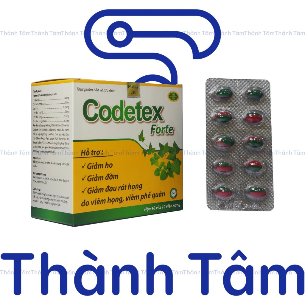 Viên uống CODETEX FORTE 100V hỗ trợ giảm ho, giảm đờm do viêm họng, viêm phế quản
