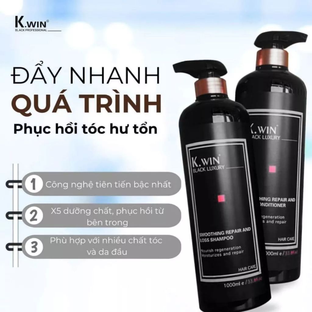 Cặp Dầu Gội Xả K.win Black Luxury 650ml/1000ml | Dưỡng Tóc Mềm Mượt, Hỗ Trợ Phục Hồi Tóc Khô Xơ.