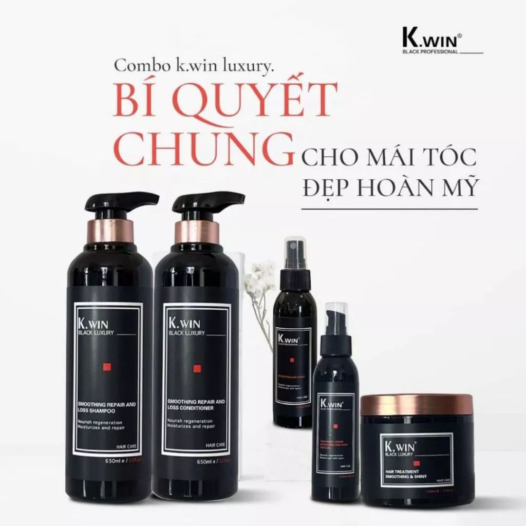 Cặp Dầu Gội Xả K.win Black Luxury 650ml/1000ml | Dưỡng Tóc Mềm Mượt, Hỗ Trợ Phục Hồi Tóc Khô Xơ.