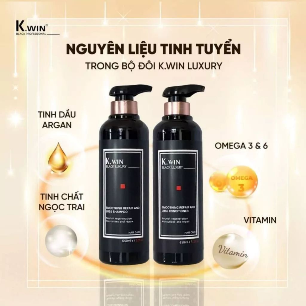 Cặp Dầu Gội Xả K.win Black Luxury 650ml/1000ml | Dưỡng Tóc Mềm Mượt, Hỗ Trợ Phục Hồi Tóc Khô Xơ.