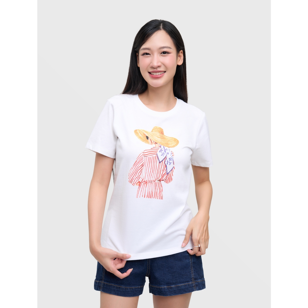 Áo phông nữ CANIFA dáng basic cộc tay in họa tiết 6TS25S010