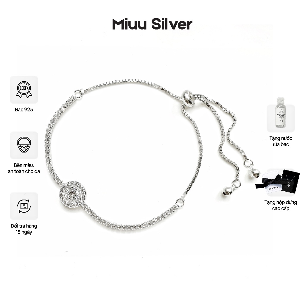 Vòng tay bạc Miuu Silver, lắc tay dây rút đá mặt tròn Jannie Bracelet ...