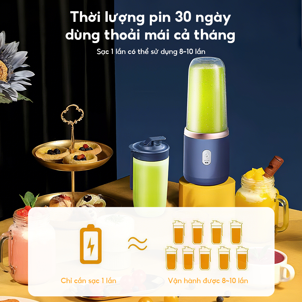 Cốc ép trái cây cầm tay nhỏ gọn, hoàn toàn tự động, đa chức năng, lý tưởng cho học sinh, dễ sử dụng