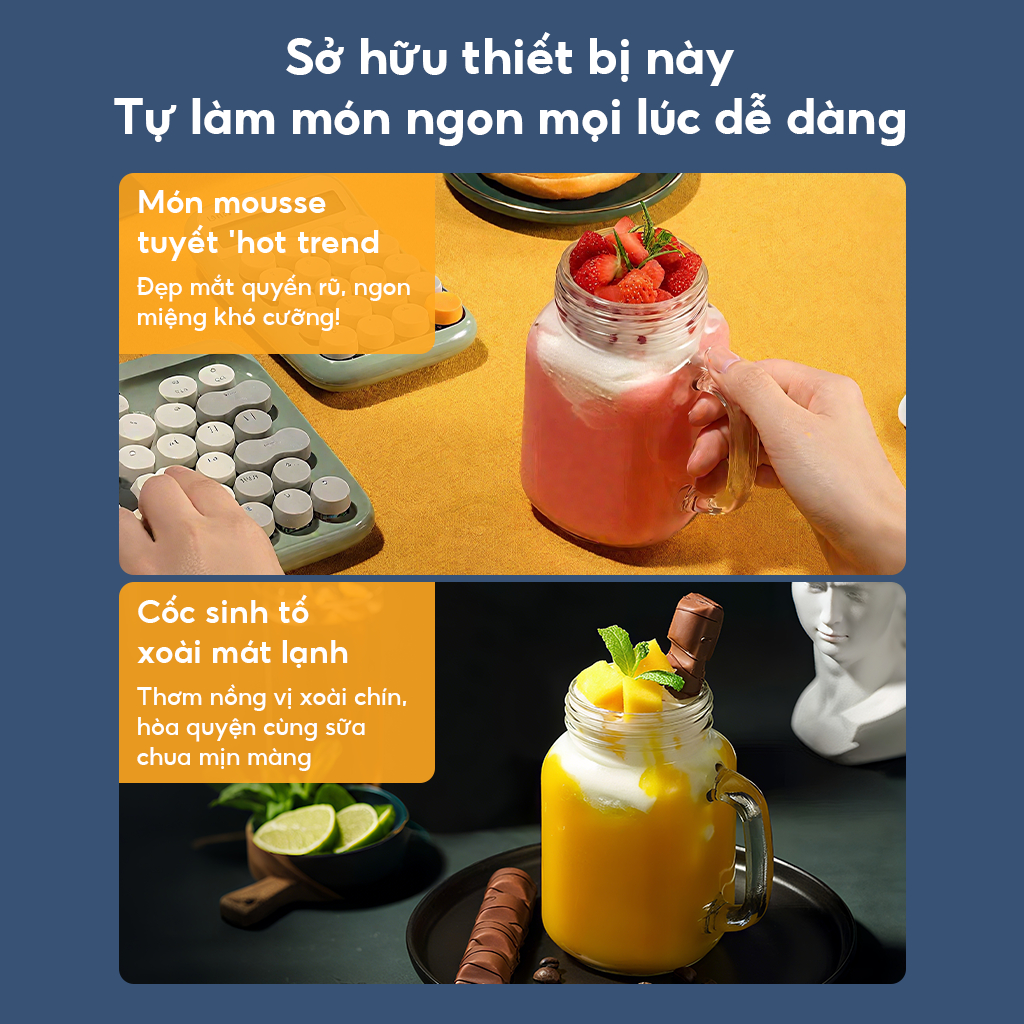 Cốc ép trái cây cầm tay nhỏ gọn, hoàn toàn tự động, đa chức năng, lý tưởng cho học sinh, dễ sử dụng