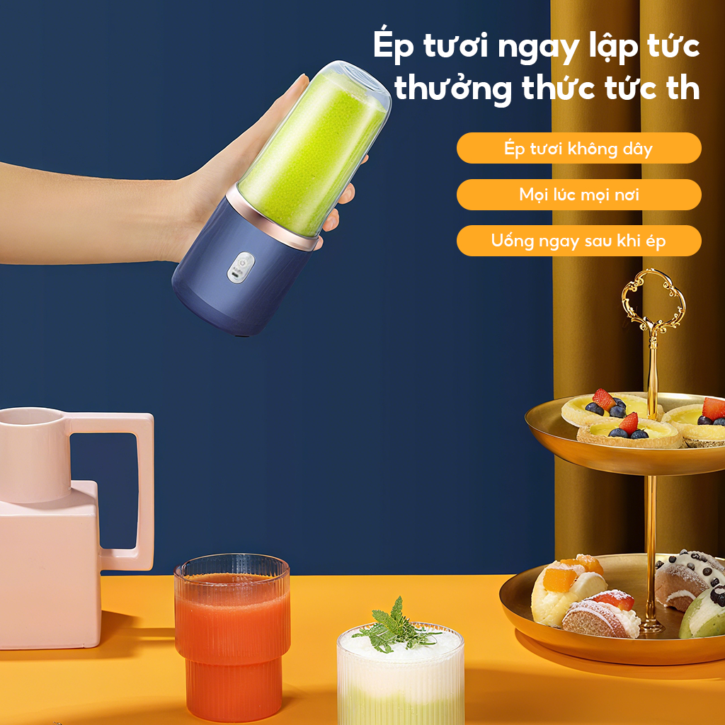 Cốc ép trái cây cầm tay nhỏ gọn, hoàn toàn tự động, đa chức năng, lý tưởng cho học sinh, dễ sử dụng
