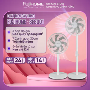 Quạt điện cây đặt sàn 7 cánh FUJIHOME SF3001 Nhập Khẩu, quạt mát để bàn 3 chế độ gió, điều khiển từ xa cảm ứng