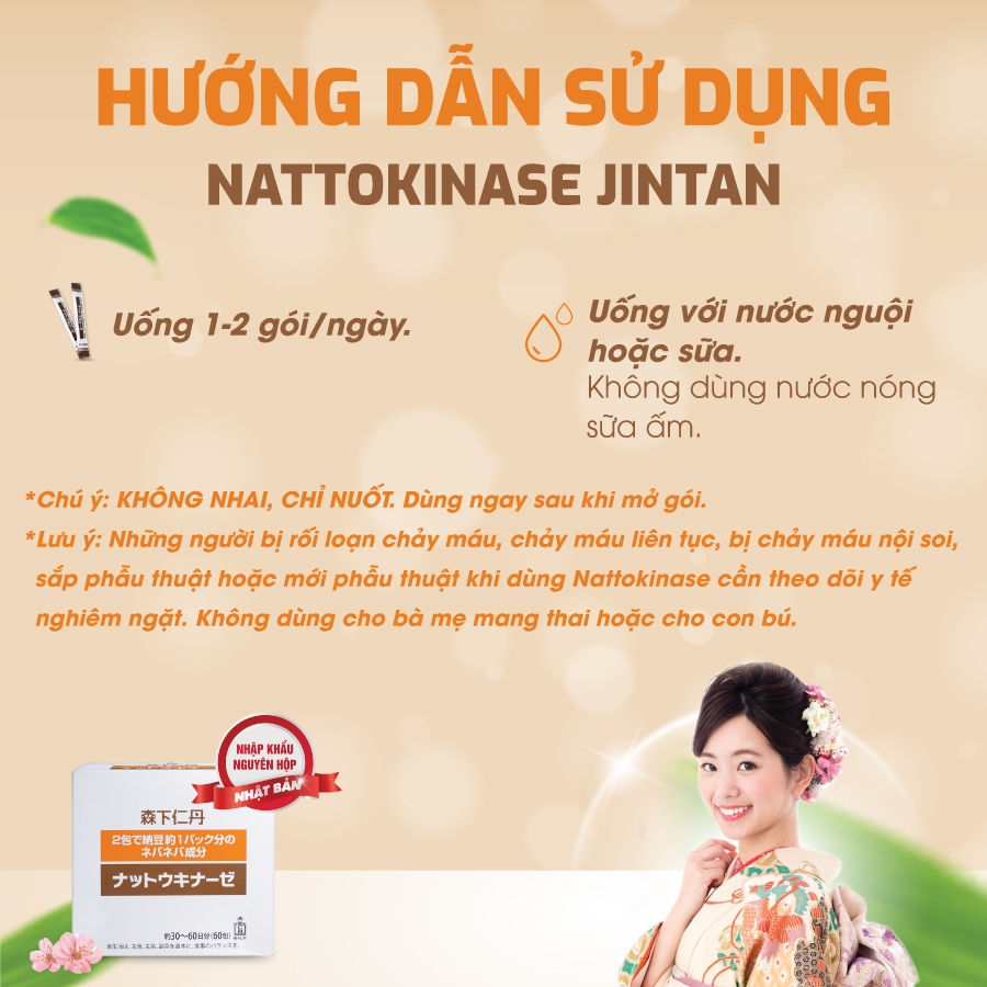Dành cho người mỡ máu NATTOKINASE Jintan Nhật Bản, Lẻ 5, 10, 15 gói (không có hộp)