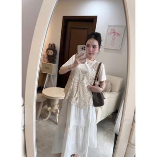 Chân váy thô trắng Quảng Châu Cao Cấp thiết kế viền ren siêu xinh, chân váy nữ dáng dài trẻ trung