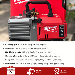 Máy Hút Chân Không Milwaukee M18 FVP5 Dùng Pin - Động Cơ Không Chổi Than, Bảo Vệ Chân Không Tự Động