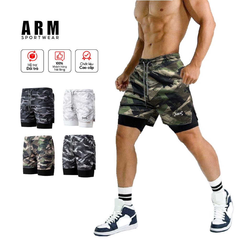 Quần Thể Thao Nam Camo 2 lớp ARM tập gym, chạy bộ thoáng khí, thấm hút mồ hôi và thoải mái vận động