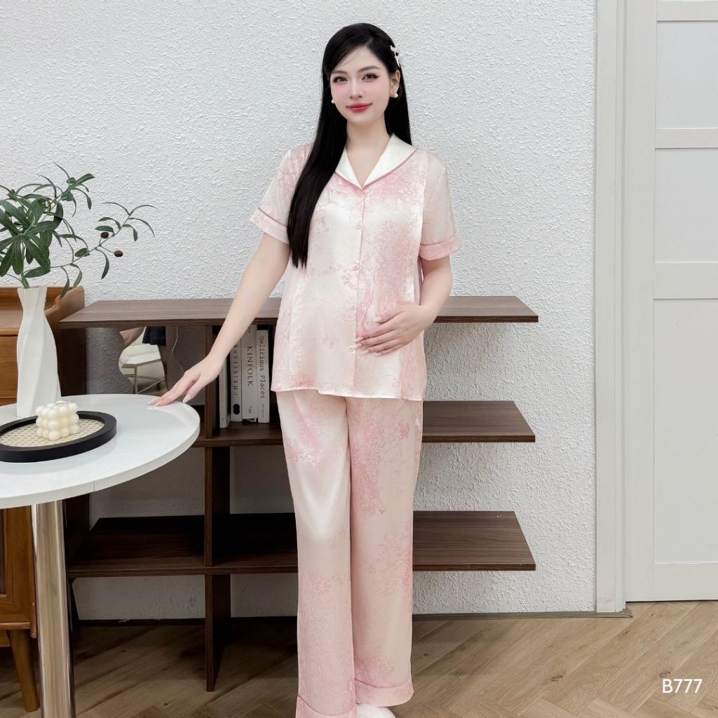 Bộ đồ lụa áo ngắn, quần dài cho mẹ bầu và sau sinh, chất liệu mềm mại, thiết kế tỉ mỉ thoáng mát cho mùa hè- B777 B2MUM