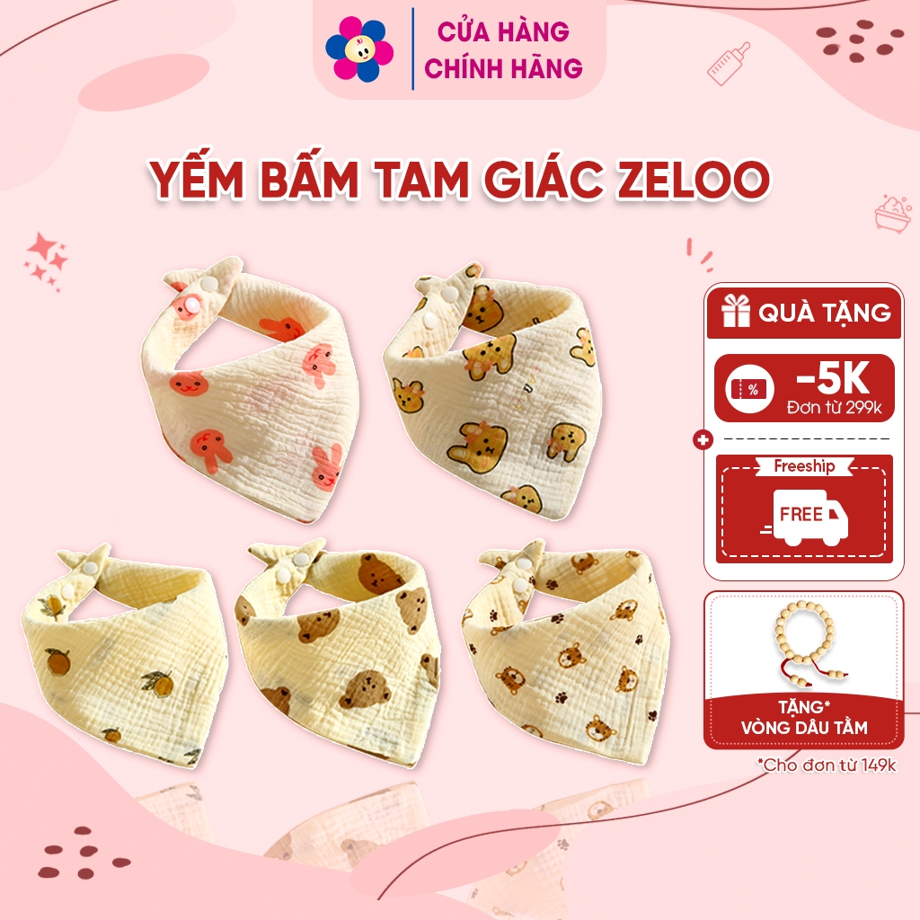 Khăn Yếm Tam Giác Cho Bé 4 Lớp Zeloo - Mềm Mại - Thấm Hút Tốt - Phù Hợp Cho Bé Sơ Sinh