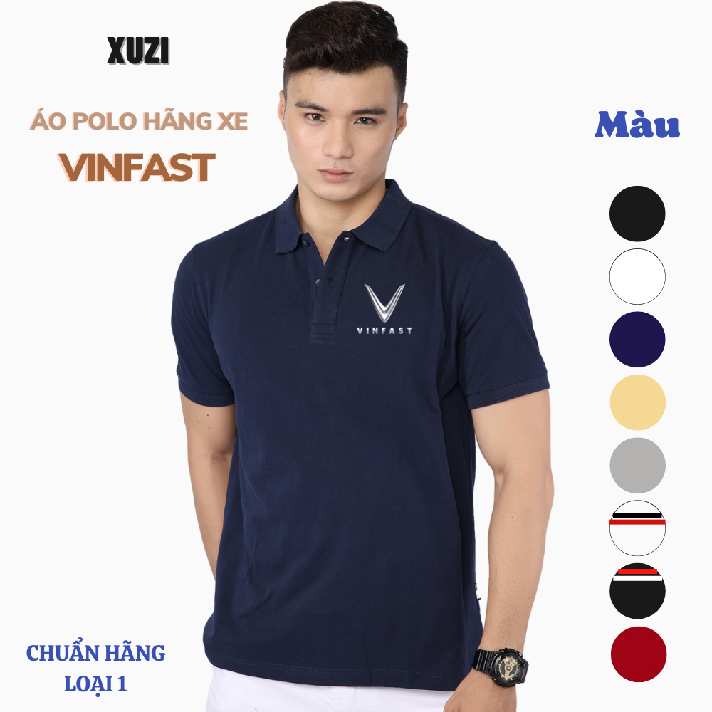 Áo thun polo Vinfast áo phông có cổ bẻ ngắn tay nam nữ hãng xe ô tô vải cotton cá xấu logo bạc mềm mại thoáng mát.