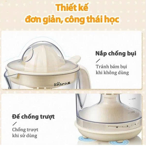 Máy Vắt Cam Tự Động Bear 0.4L CZJ-A04B1 (JU-4H04X) - 30W, 5 Mức Độ Xoay 2 Chiều - Hàng Chính Hãng