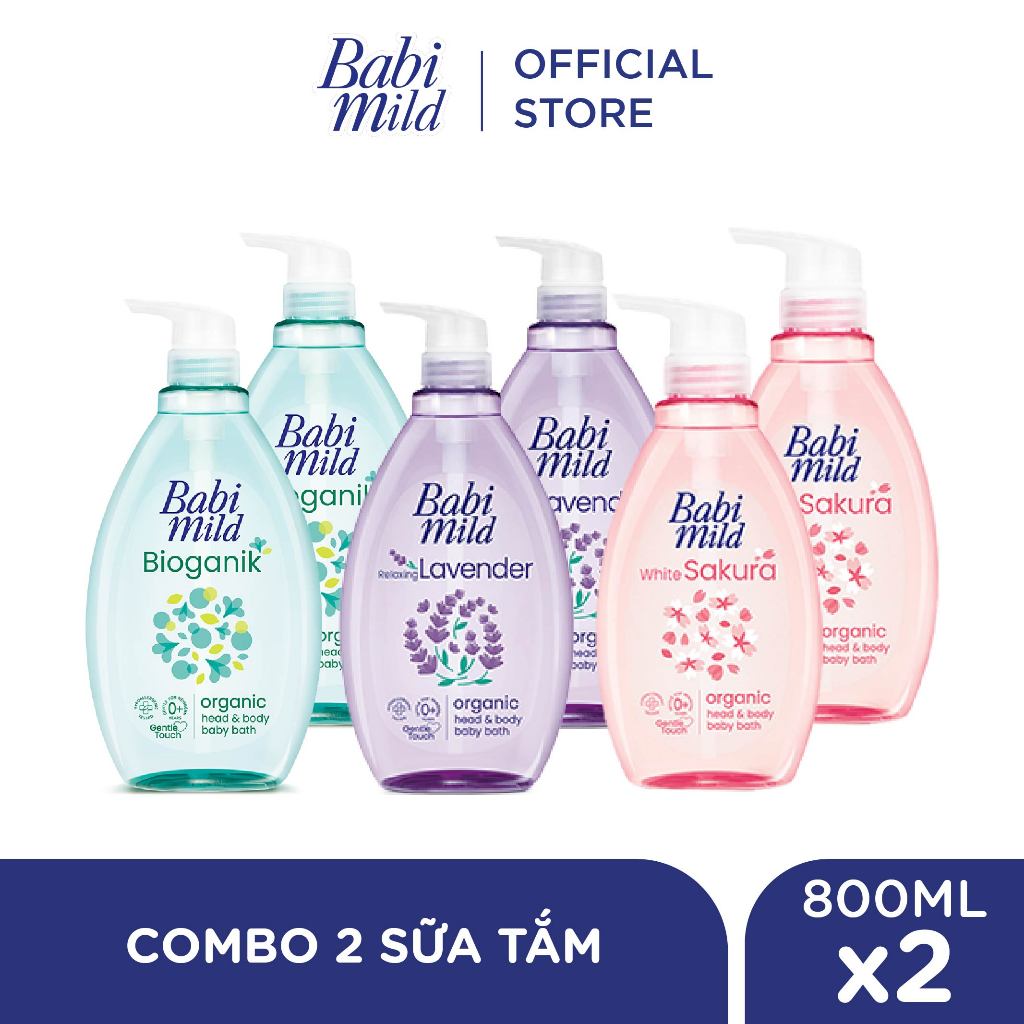 Combo 2 Sữa tắm gội toàn thân cho bé Babi Mild chai 800ml