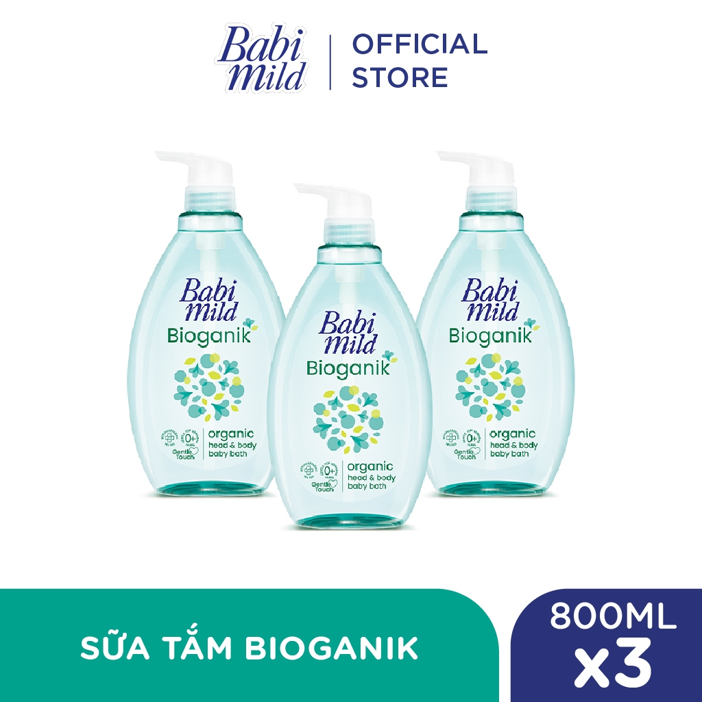 Combo 3 Sữa tắm gội toàn thân cho bé Babi Mild chai 800ml