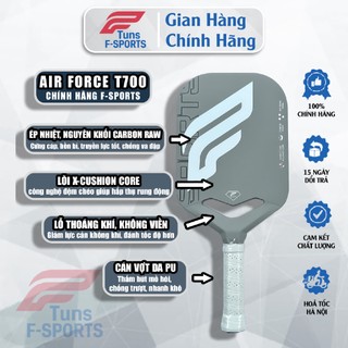 (Chính hãng) Vợt Pickleball F-Sports Air Force – Raw T700 / 3K Carbon Ép Nhiệt – Nhám Tự Nhiên, Đánh Êm, Tạo Xoáy Tốt