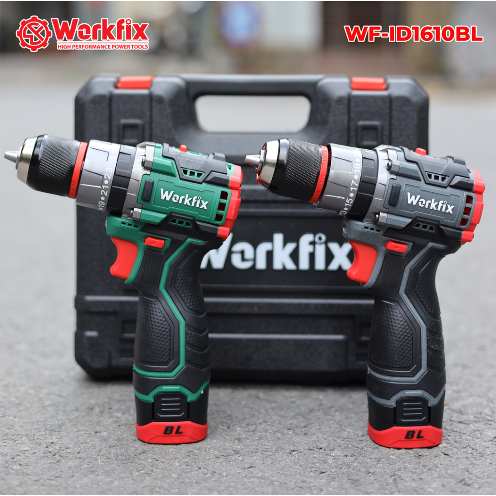 [Kèm Phụ Kiện] Máy Khoan Pin Workfix WF-ID1610BL - Bộ 2 Pin - 3 Chức Năng - Motor Không Chổi Than
