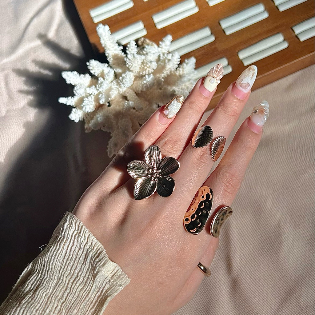 Nhẫn Nữ Set 4 Cái CHUNKY QUEMEO Bộ Nhẫn Nữ 18K Trang Sức Đi Biển Combo Thời Trang