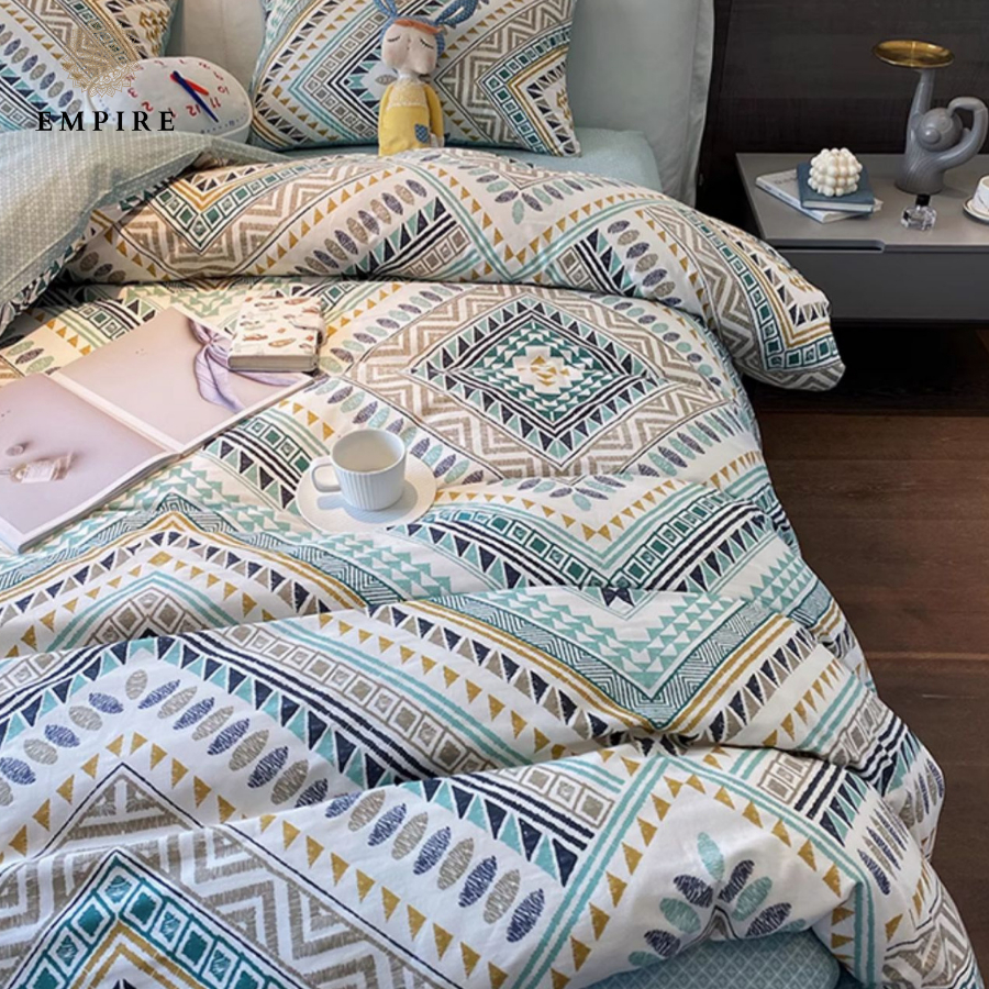 Bộ chăn ga gối 4 món cotton chăn chần bông organic 100% bo chun drap - EMPIRE Bedding & Decor