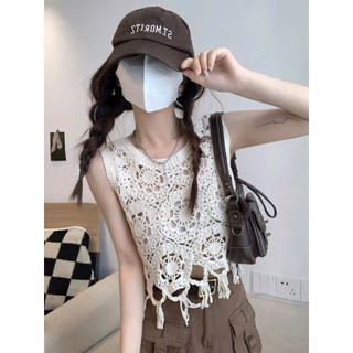 LT - Áo ren nữ sát nách ba lỗ kèm áo lót gấu tua rua, ren đan hình bông hoa style vintaget boho 1064