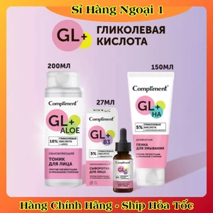 Bộ Sản Phẩm Compliment Glycolic acid + Hyaluronic acid/ Lô hội - giúp làm sạch bề mặt da của Nga