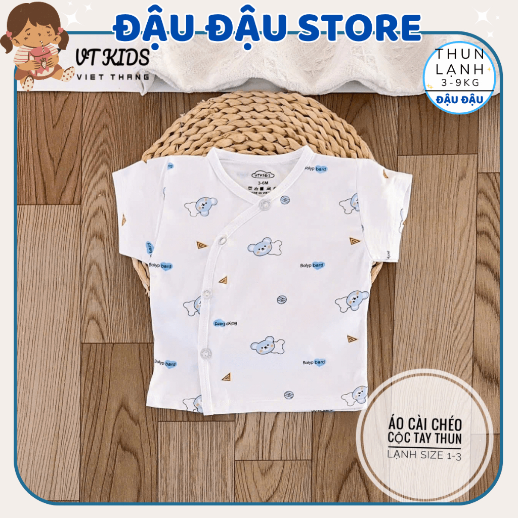 (Áo Cộc Trắng) Set 3/5 Áo Cộc VT Sơ Sinh Thun Lạnh mềm mịn thoáng khí in hoạ tiết cho bé 0 - 9 tháng AL02T Đậu Đậu Store