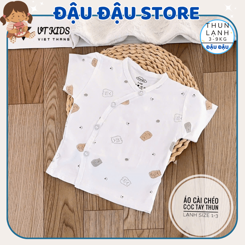 (Áo Cộc Trắng) Set 3/5 Áo Cộc VT Sơ Sinh Thun Lạnh mềm mịn thoáng khí in hoạ tiết cho bé 0 - 9 tháng AL02T Đậu Đậu Store