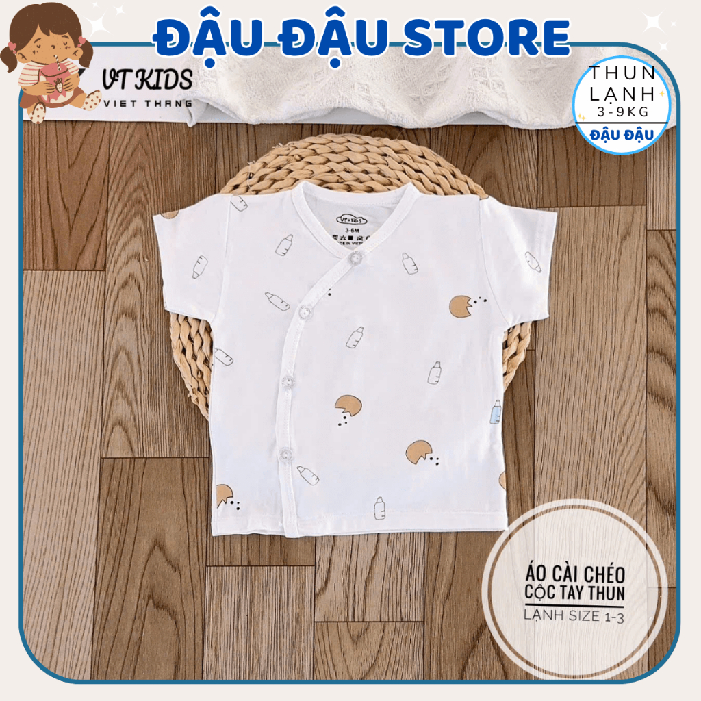 (Áo Cộc Trắng) Set 3/5 Áo Cộc VT Sơ Sinh Thun Lạnh mềm mịn thoáng khí in hoạ tiết cho bé 0 - 9 tháng AL02T Đậu Đậu Store