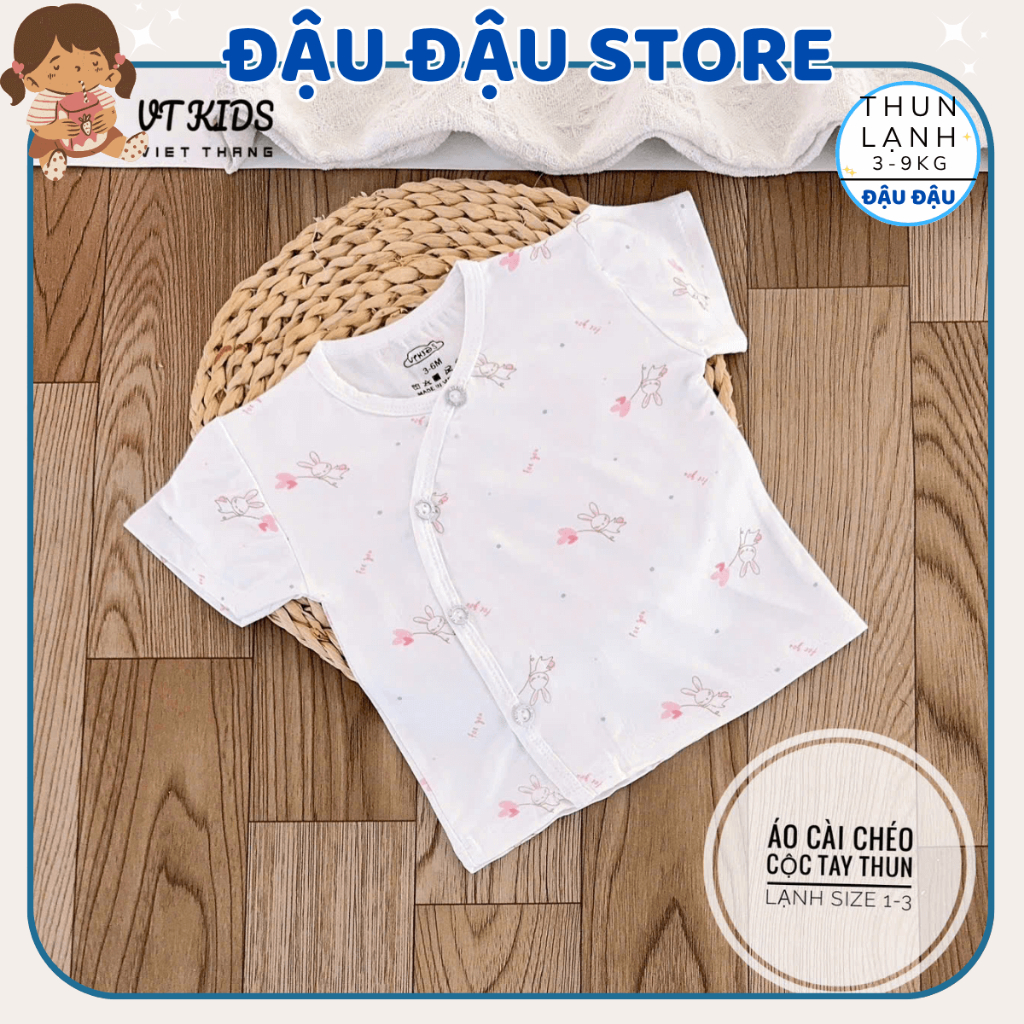 (Áo Cộc Trắng) Set 3/5 Áo Cộc VT Sơ Sinh Thun Lạnh mềm mịn thoáng khí in hoạ tiết cho bé 0 - 9 tháng AL02T Đậu Đậu Store