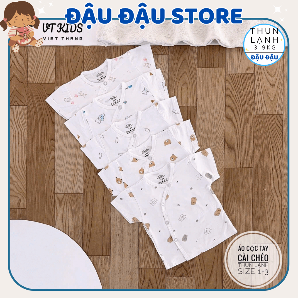 (Áo Cộc Trắng) Set 3/5 Áo Cộc VT Sơ Sinh Thun Lạnh mềm mịn thoáng khí in hoạ tiết cho bé 0 - 9 tháng AL02T Đậu Đậu Store