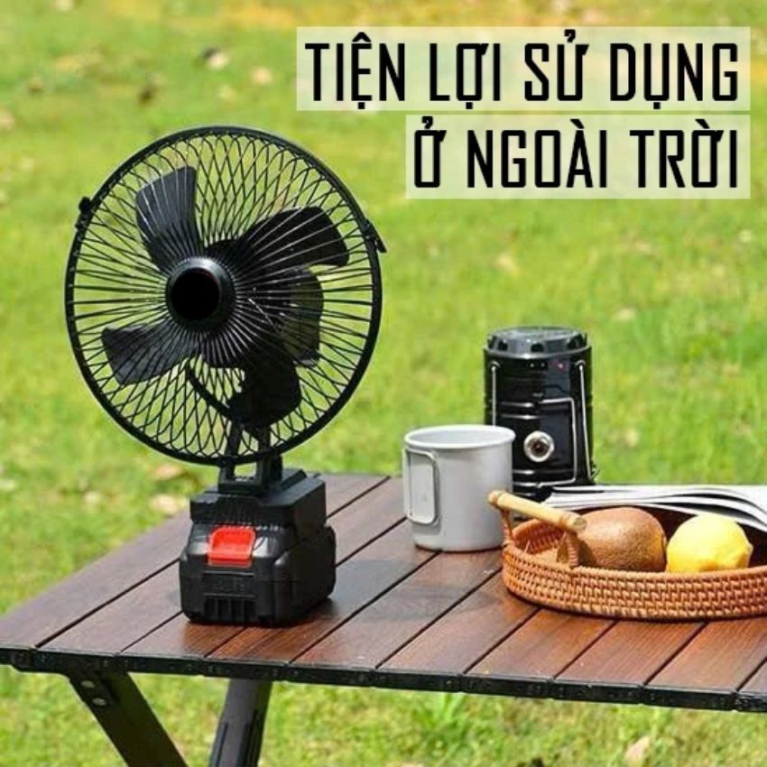 Quạt tích điện pin 10-20 Cell dùng liên tục 6-12H, Pin Makita, Quạt khung kim loại 2 cấp độ gió siêu mát.