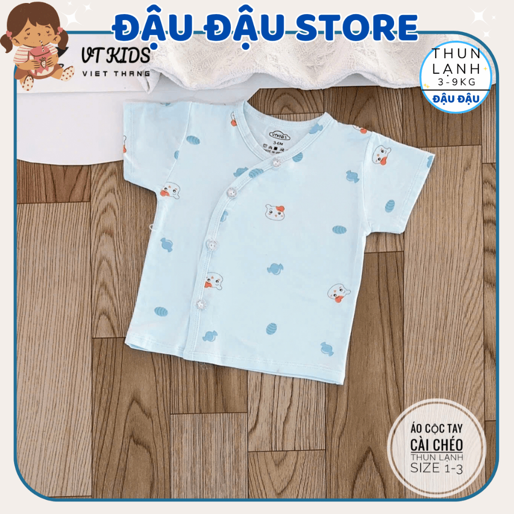 (Áo Cộc Màu) Set 3/5 Áo Cộc Tay VT Sơ Sinh Thun Lạnh mềm mịn thoáng mát cho bé sơ sinh 0 - 9 tháng AL02M Đậu Đậu Store