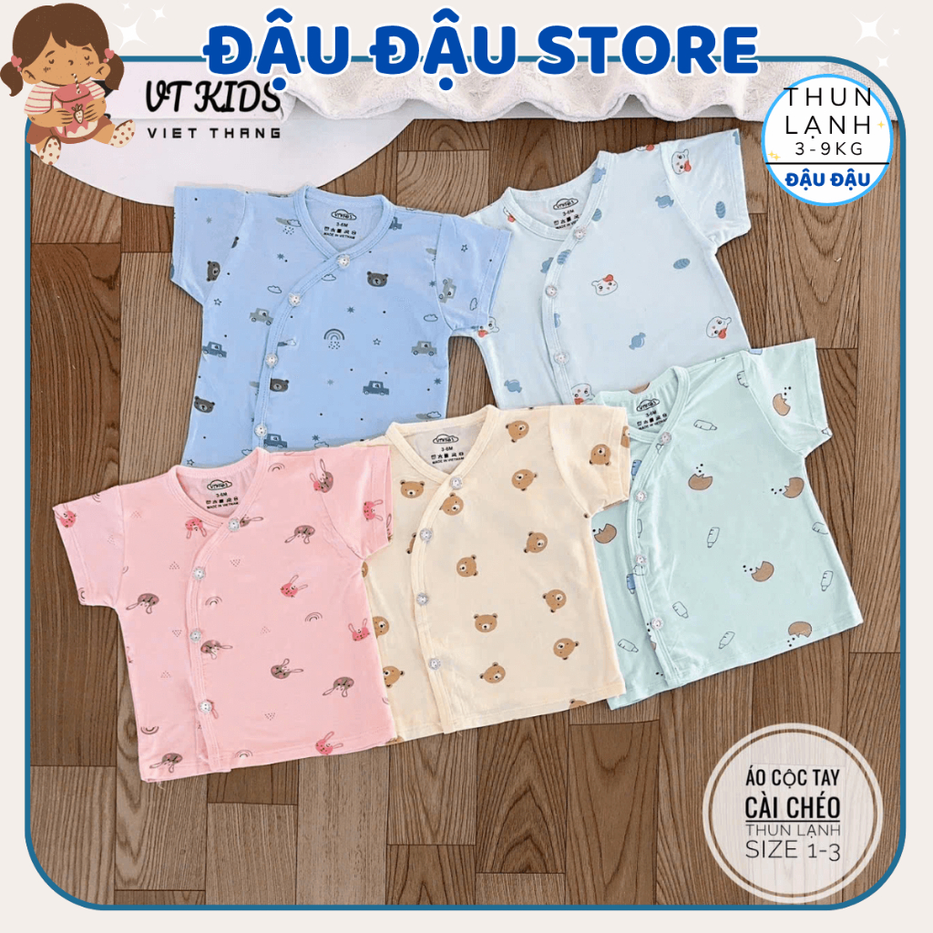 Set 5 Áo cộc tay sơ sinh thun lạnh phối màu VT mềm mịn thoáng khí in hoạ tiết cho bé 0 - 9 tháng [AL02] Đậu Đậu Store