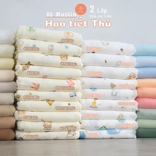 [ Họa tiết Thú ] Vải Xô Muslin Họa Tiết 2 lớp may khăn chăn đồ bộ cho bé