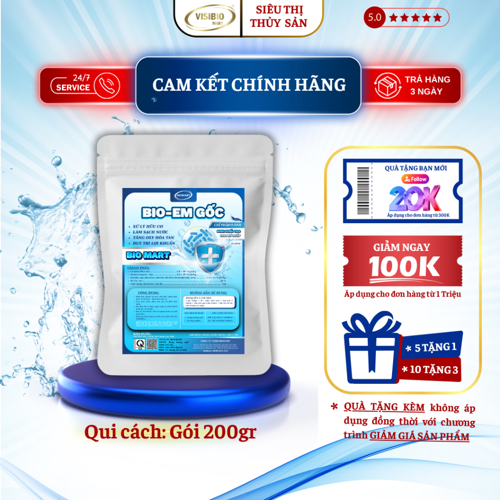 MEN VI SINH BIO - EM GỐC BIOMART 200GR- XỬ LÝ NƯỚC AO NUÔI , HẤP THU ...