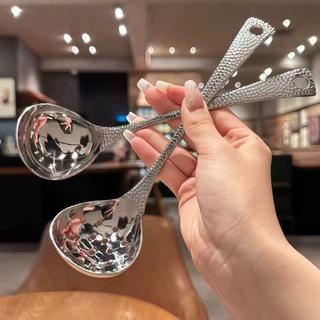Muỗng Inox kim cương cao cấp Chubby Chef sáng bóng có cán cầm dài muỗng ăn súp đầu tròn tiện lợi sang trong decor