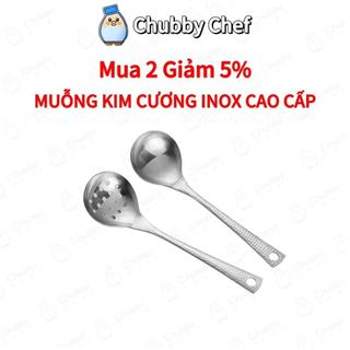 Muỗng Inox kim cương cao cấp Chubby Chef sáng bóng có cán cầm dài muỗng ăn súp đầu tròn tiện lợi sang trong decor